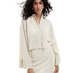 ASOS Design Cropped Crinkle Cream Button-Up Shirt - 4